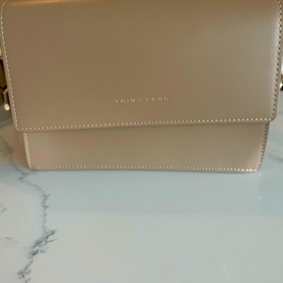 Trina Turk Structured Taupe Purse, flap with magnetic closure, gold hardware - Picture 2 of 5